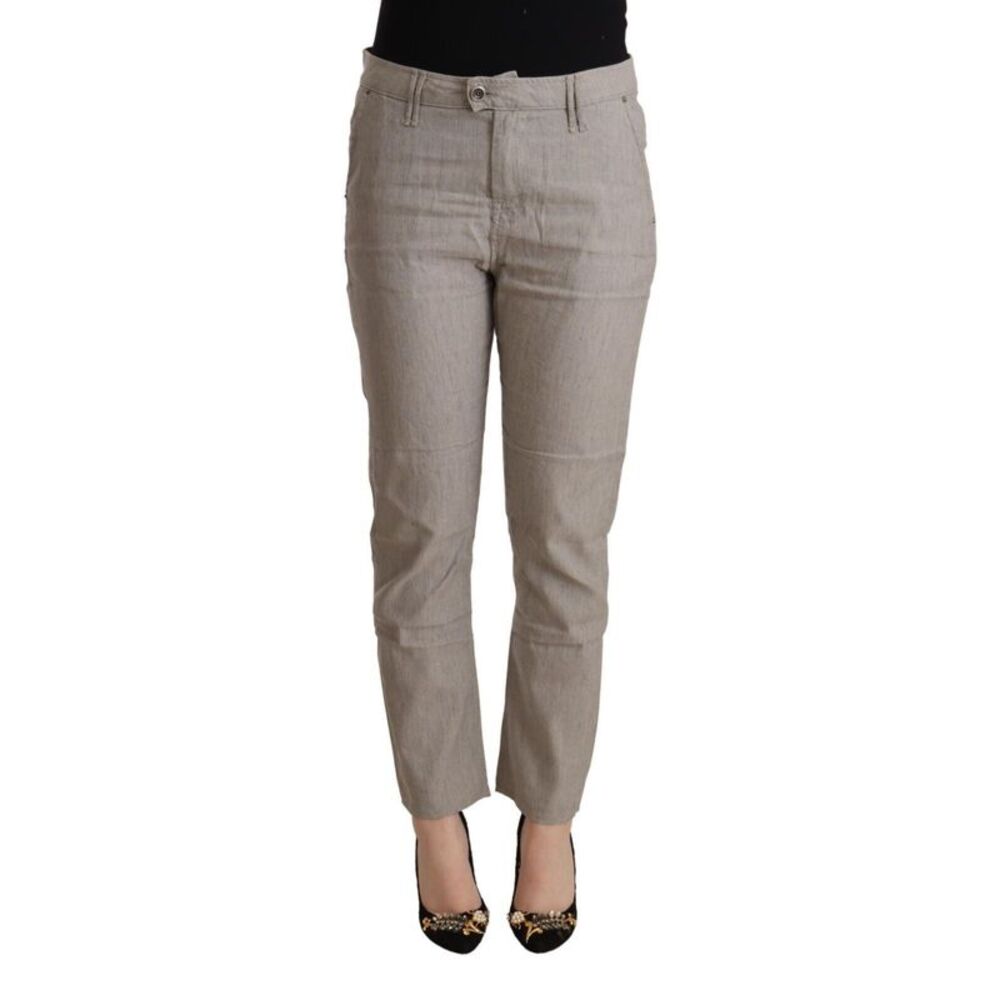 CYCLE Light Gray Linen Blend Mid Waist Tapered Women's Pants
